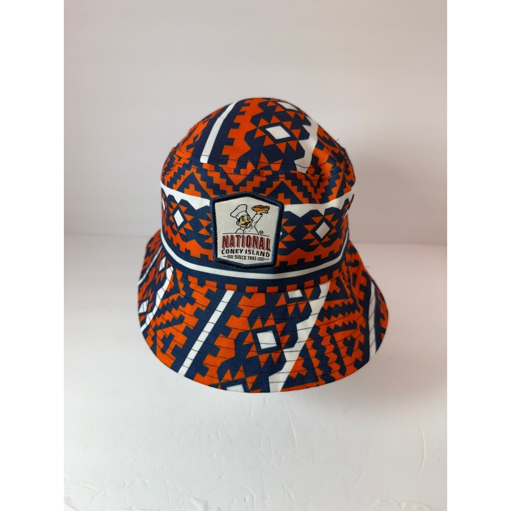 National Coney Island Detroit Tigers Bucket Hat Orange Navy Geometric Print OSFM
